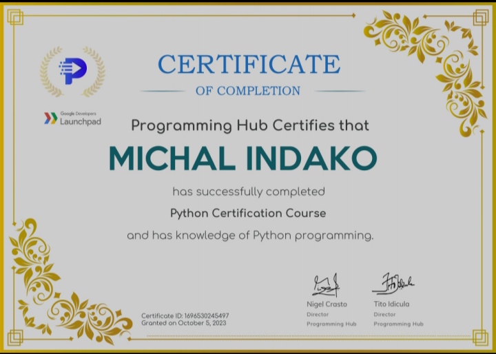 Python programming certificate